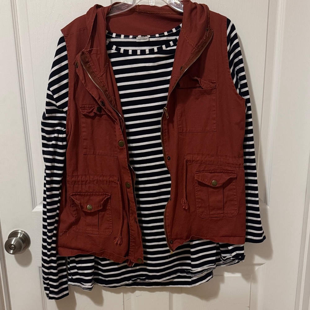 Striped Long Sleeve Top with Rust Vest look for matching girls size x6